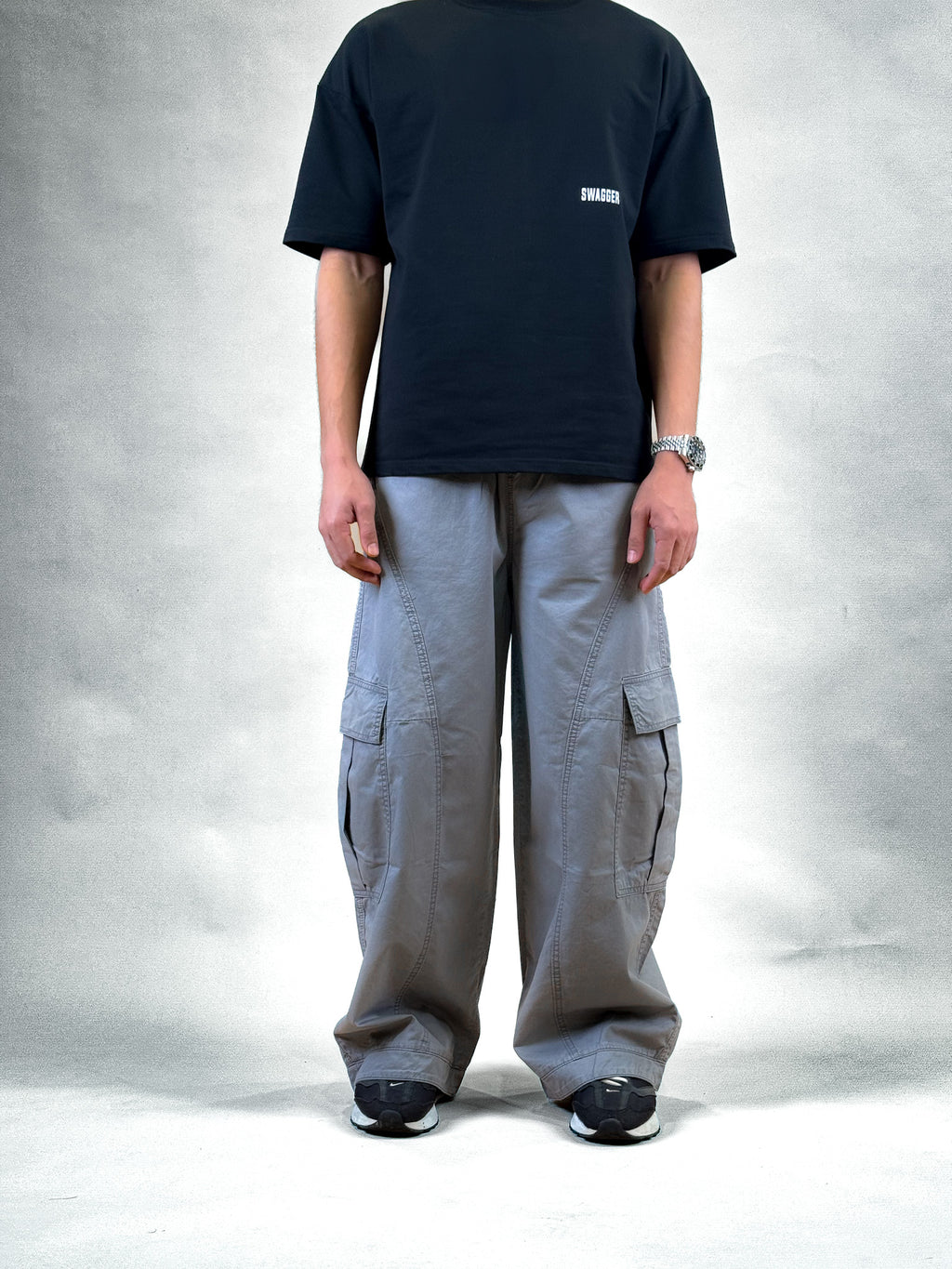 WIDE LEG CARGO PANTS | ASH-GREY