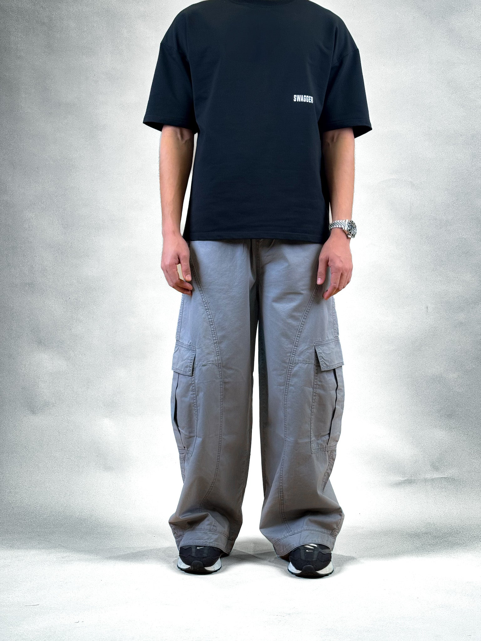 WIDE LEG CARGO PANTS | ASH-GREY