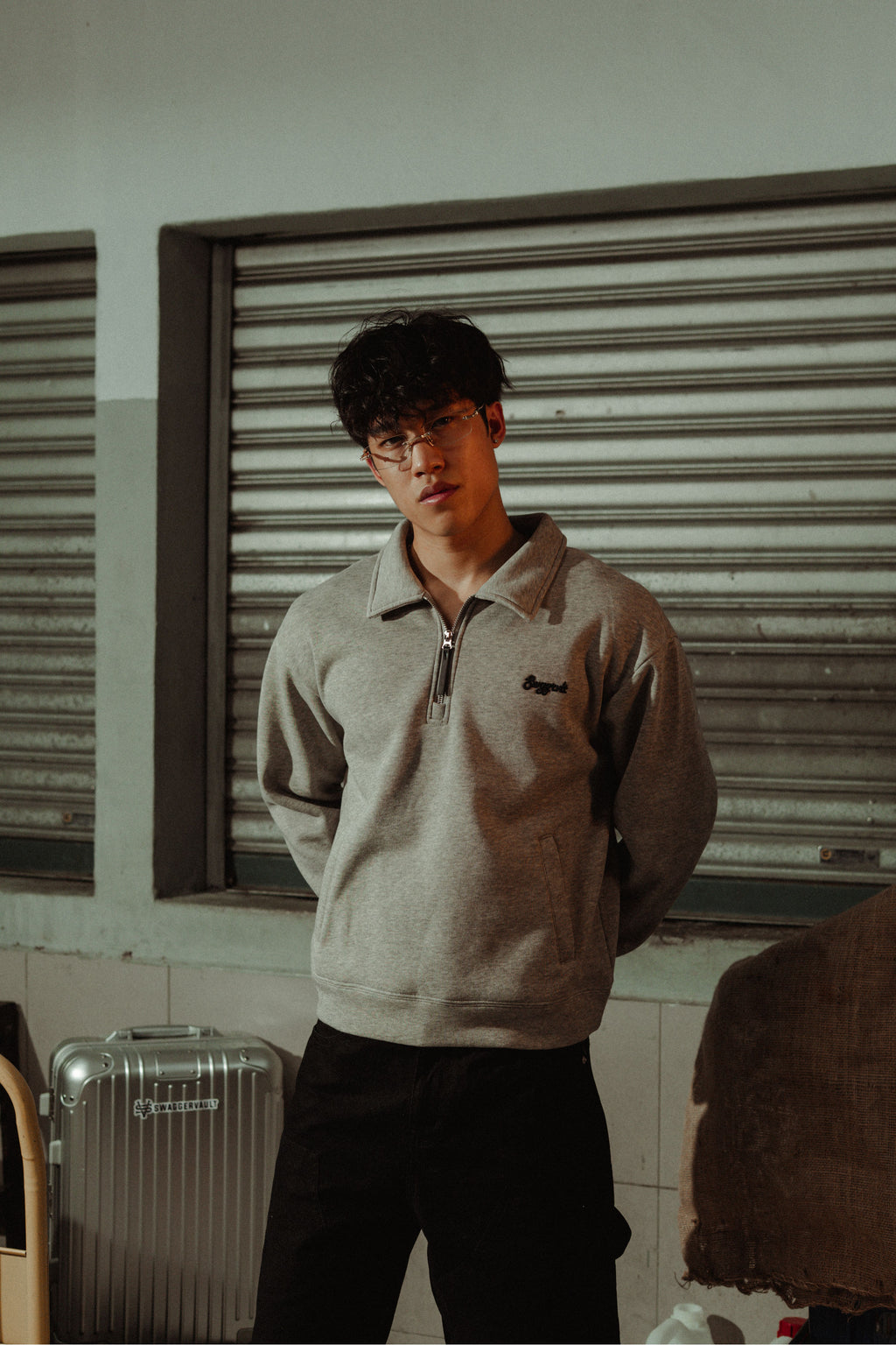 SWGGRVLT HALF-ZIPPER SWEATSHIRT | VINTAGE GREY
