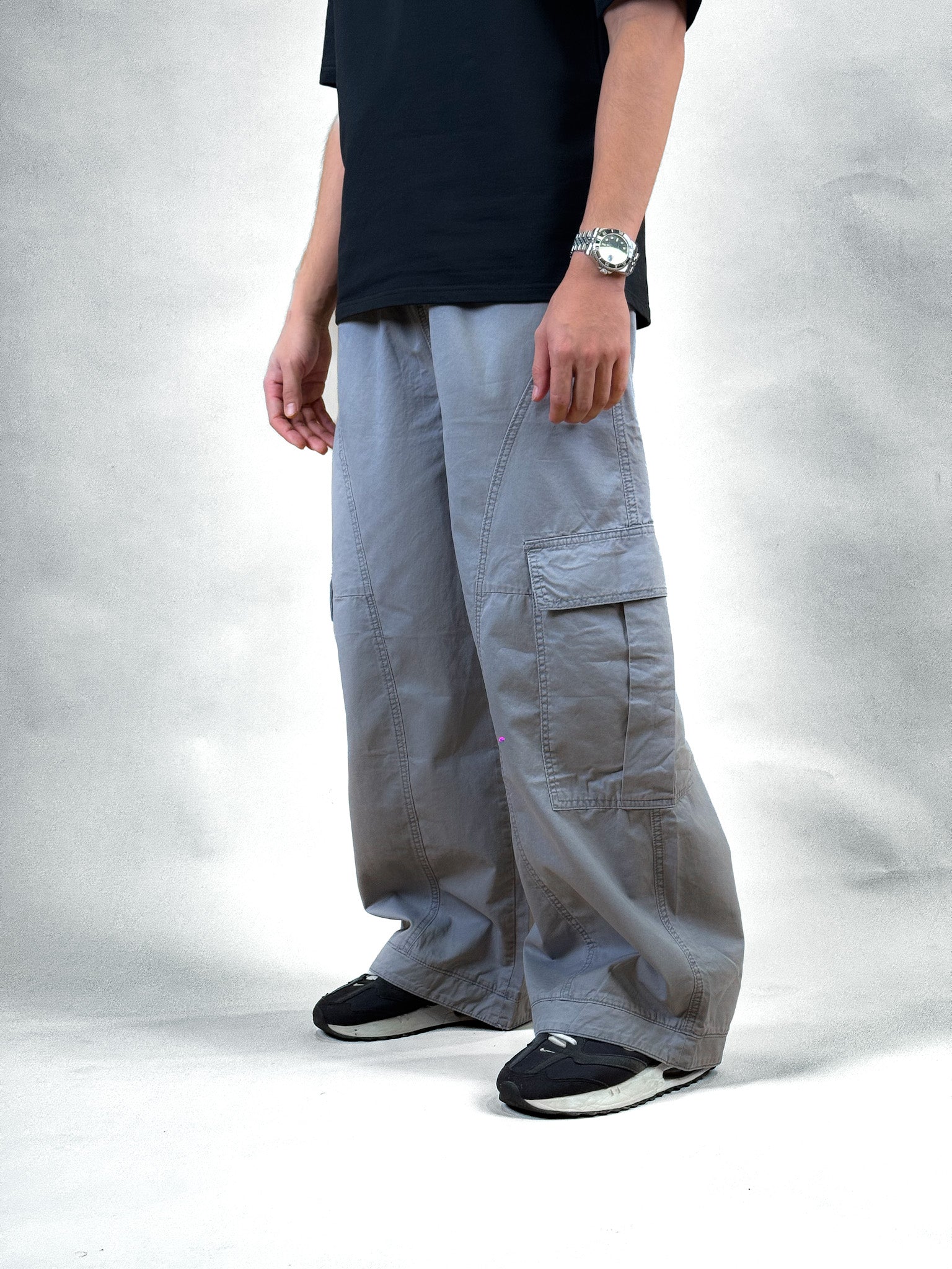 WIDE LEG CARGO PANTS | ASH-GREY