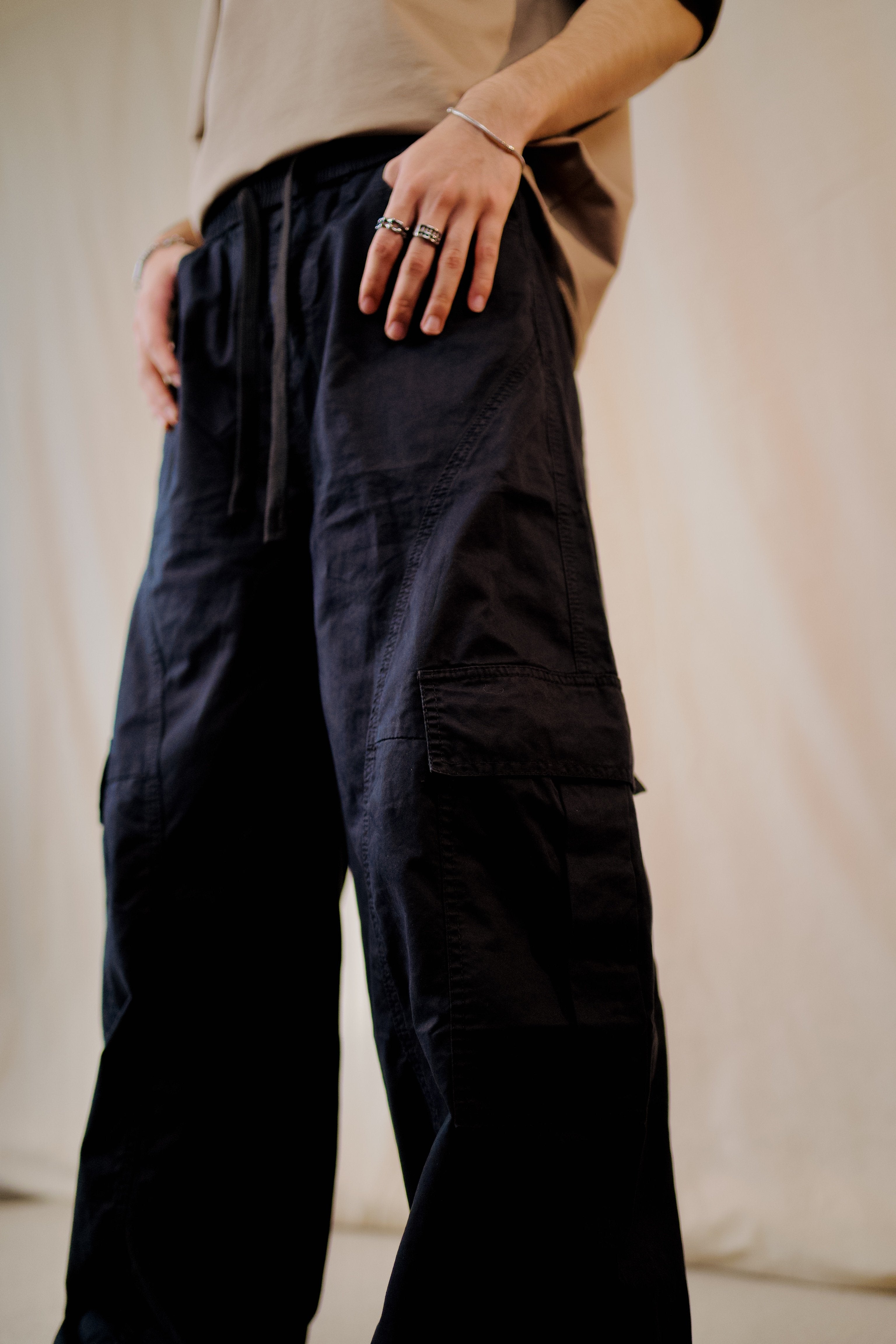WIDE LEG CARGO PANTS | BLACK