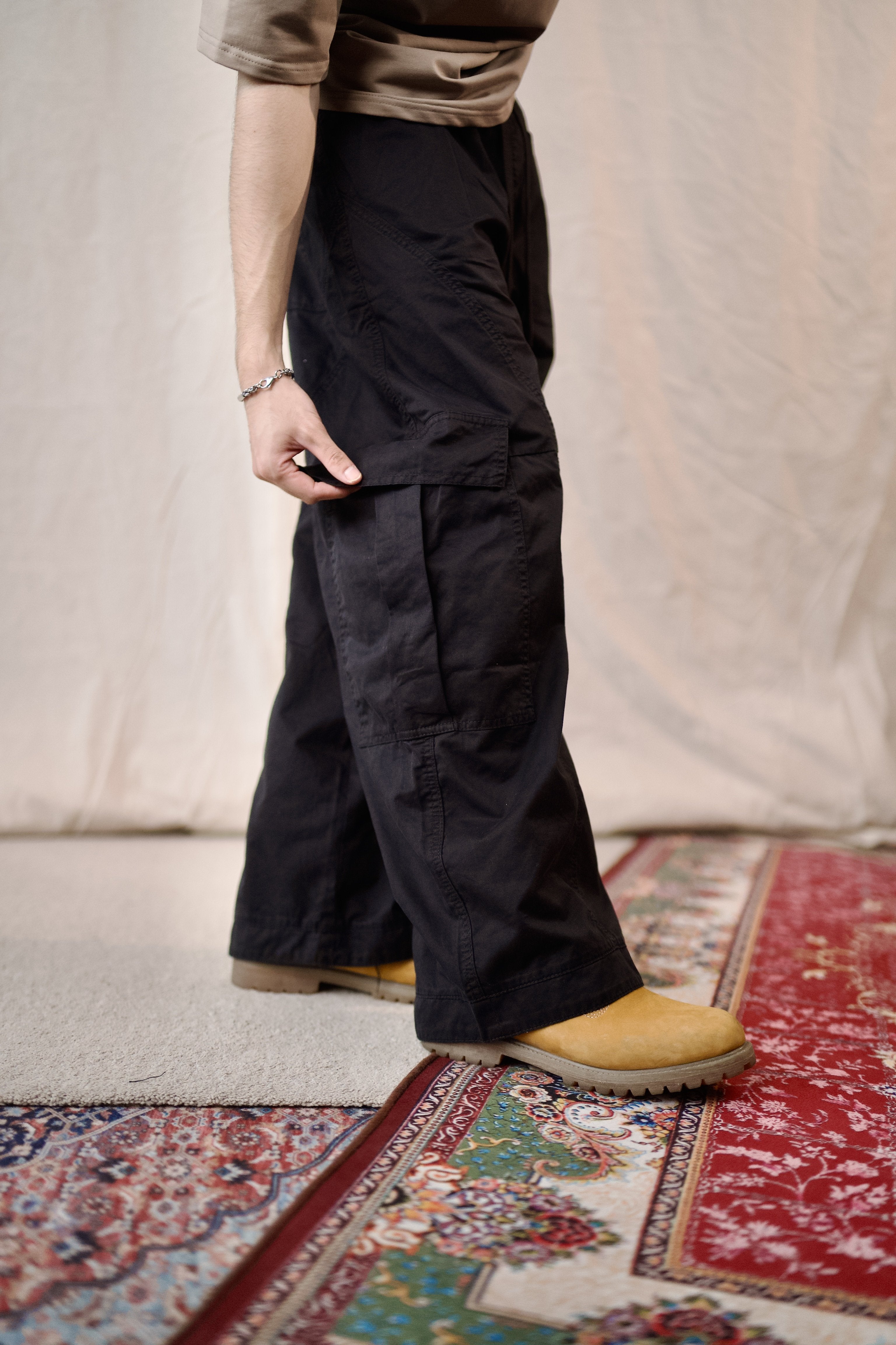 WIDE LEG CARGO PANTS | BLACK