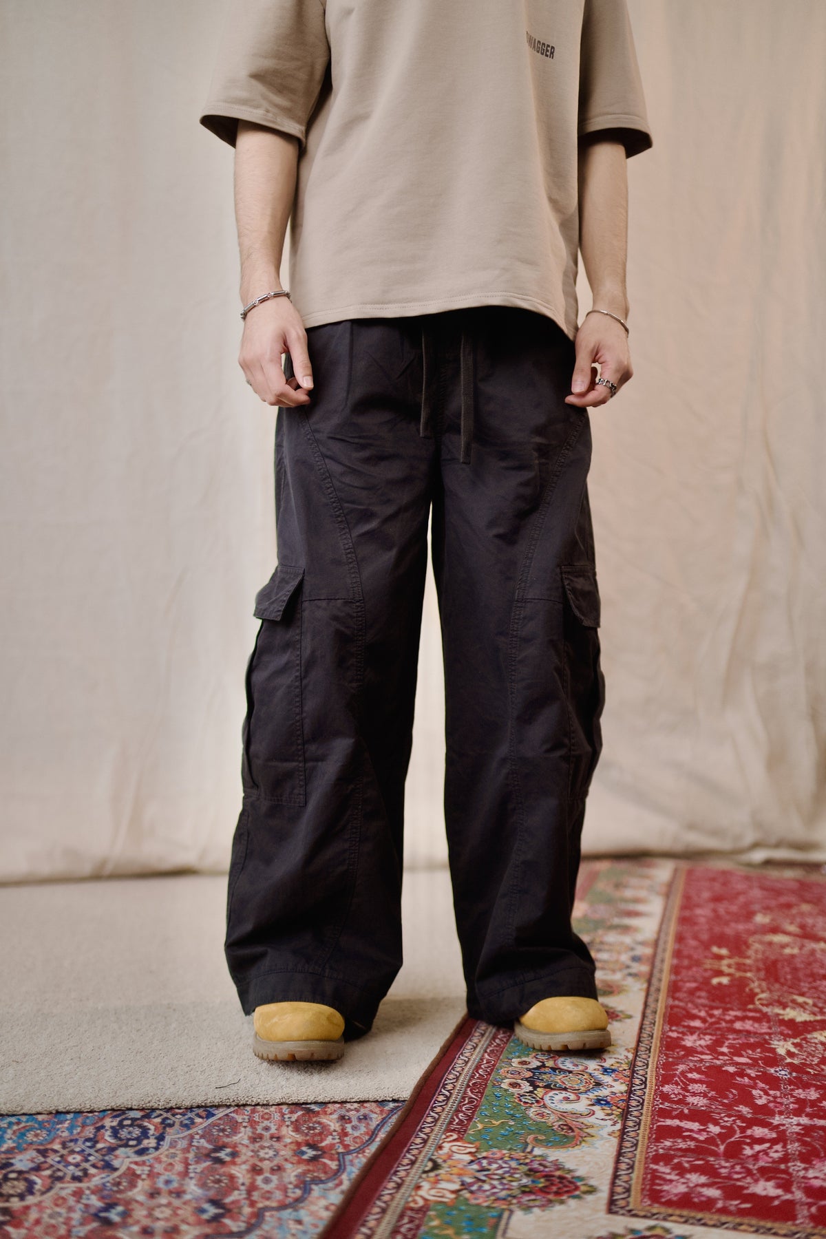 WIDE LEG CARGO PANTS | BLACK