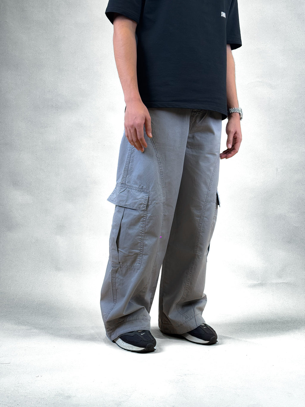WIDE LEG CARGO PANTS | ASH-GREY
