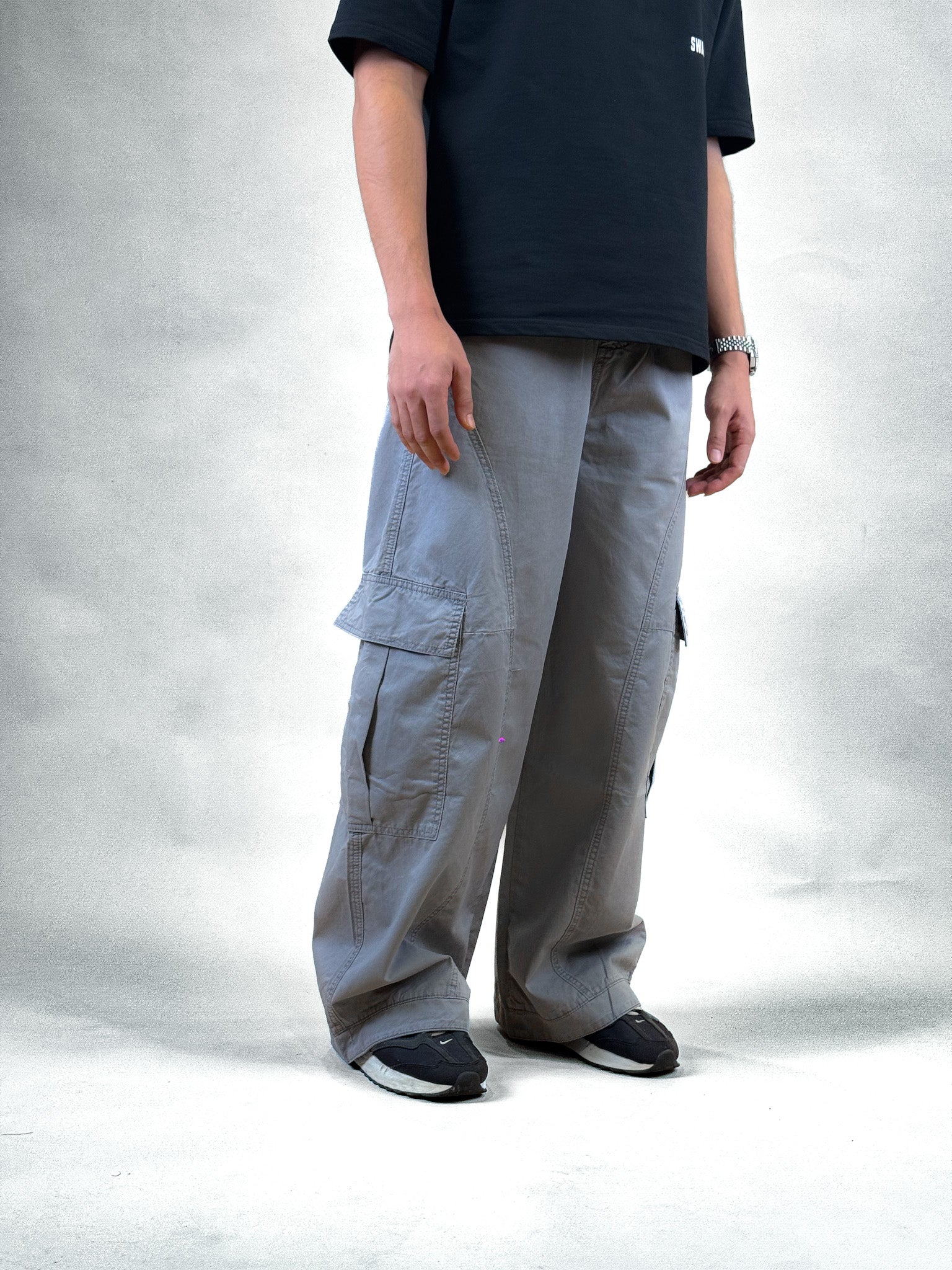 WIDE LEG CARGO PANTS | ASH-GREY