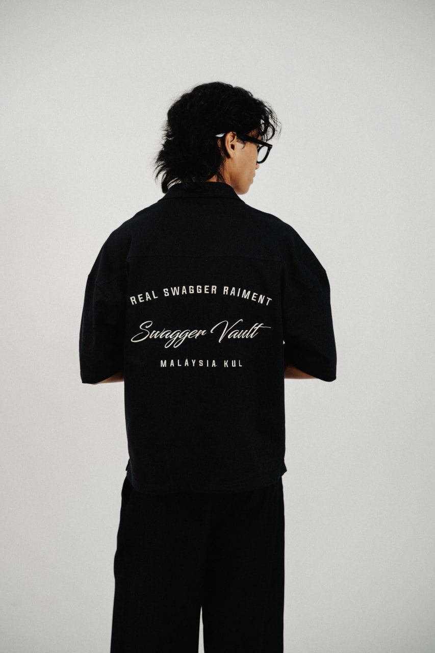 OPEN COLLAR SHIRT | BLACK