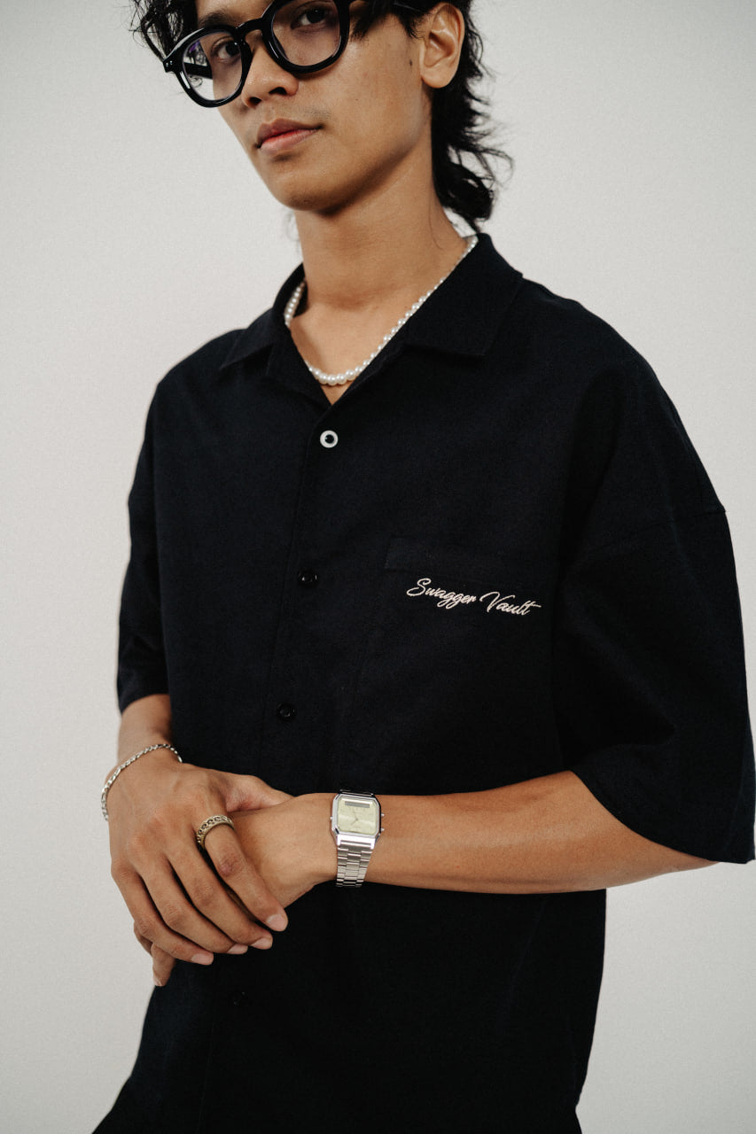 OPEN COLLAR SHIRT | BLACK